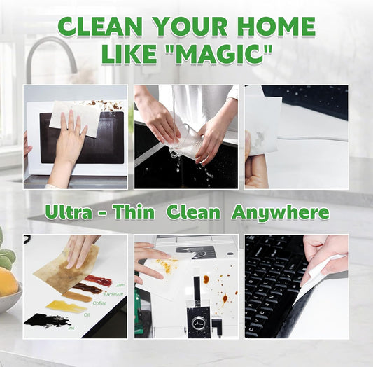 52 PCS Magic Sheet Eraser Sponge, GRS Certified, Ultra Thin for Cleaning Hard-to-Reach Place, Disposable & Portable, Deep Clean with Water Only for Cup Plate Sink Kitchen Bathroom