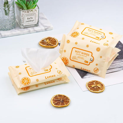 Pack of 10 Face Hand Wipes, 100 wipes, Lemon Travel Wipes Bulk for Butt, Hands, Face Cleaning, Daily Use (10 Wipes Per Pack)