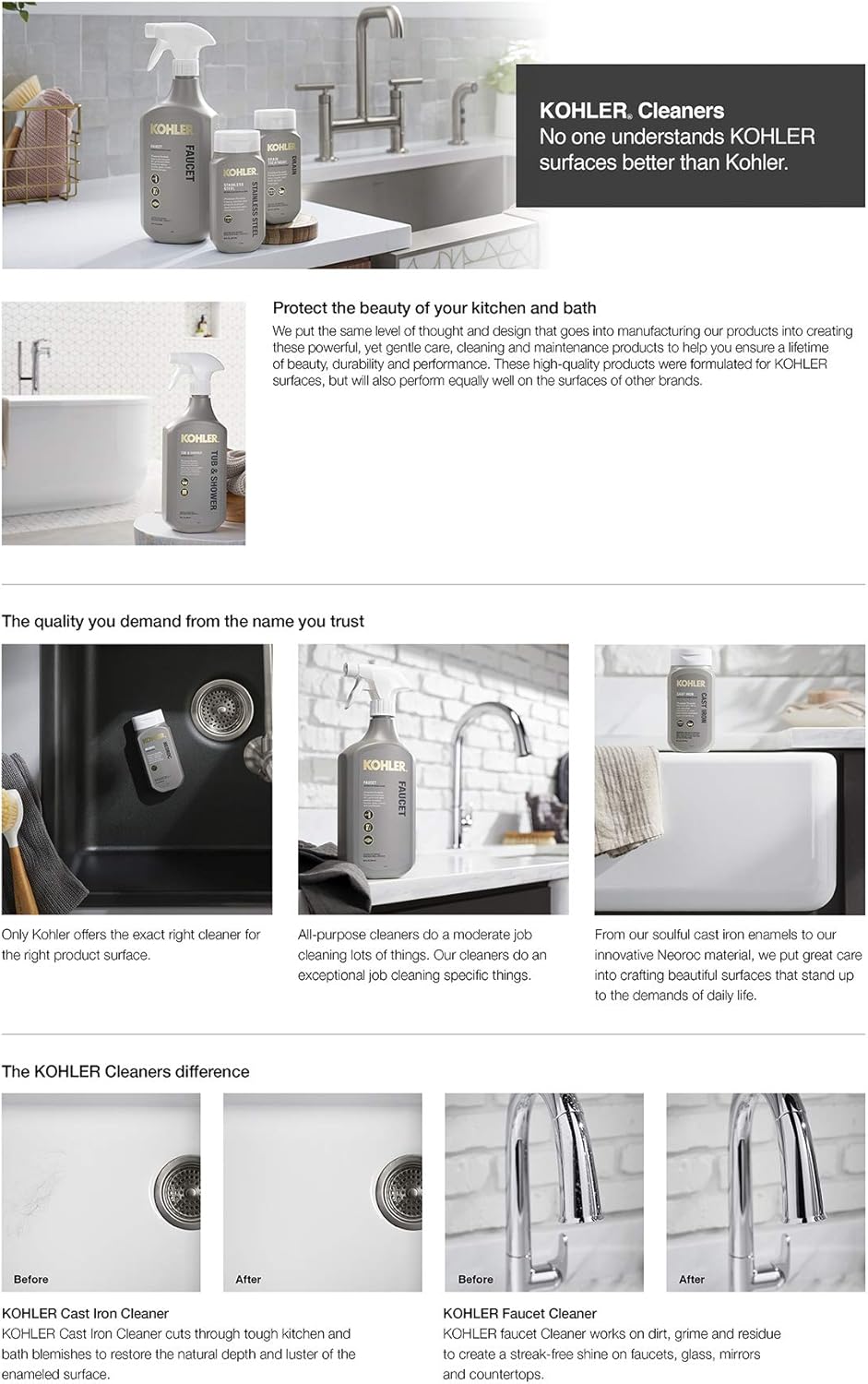 KOHLER K-23729-NA Stainless Steel Cleaner, Kitchen & Bathroom Cleaner, Polish & Protect Sinks & Other Surfaces, 8 FL Oz