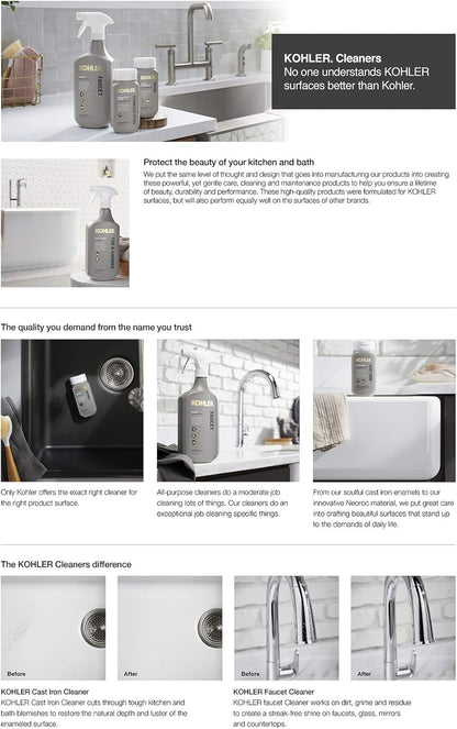KOHLER K-23729-NA Stainless Steel Cleaner, Kitchen & Bathroom Cleaner, Polish & Protect Sinks & Other Surfaces, 8 FL Oz