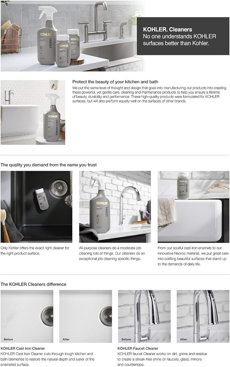 KOHLER K-EC23732-NA Tub and Shower Cleaner, Bathroom Cleaner, Restores Acrylic, Tile, Enameled cast iron, Lithocast, Residue Free, 28 FL Oz