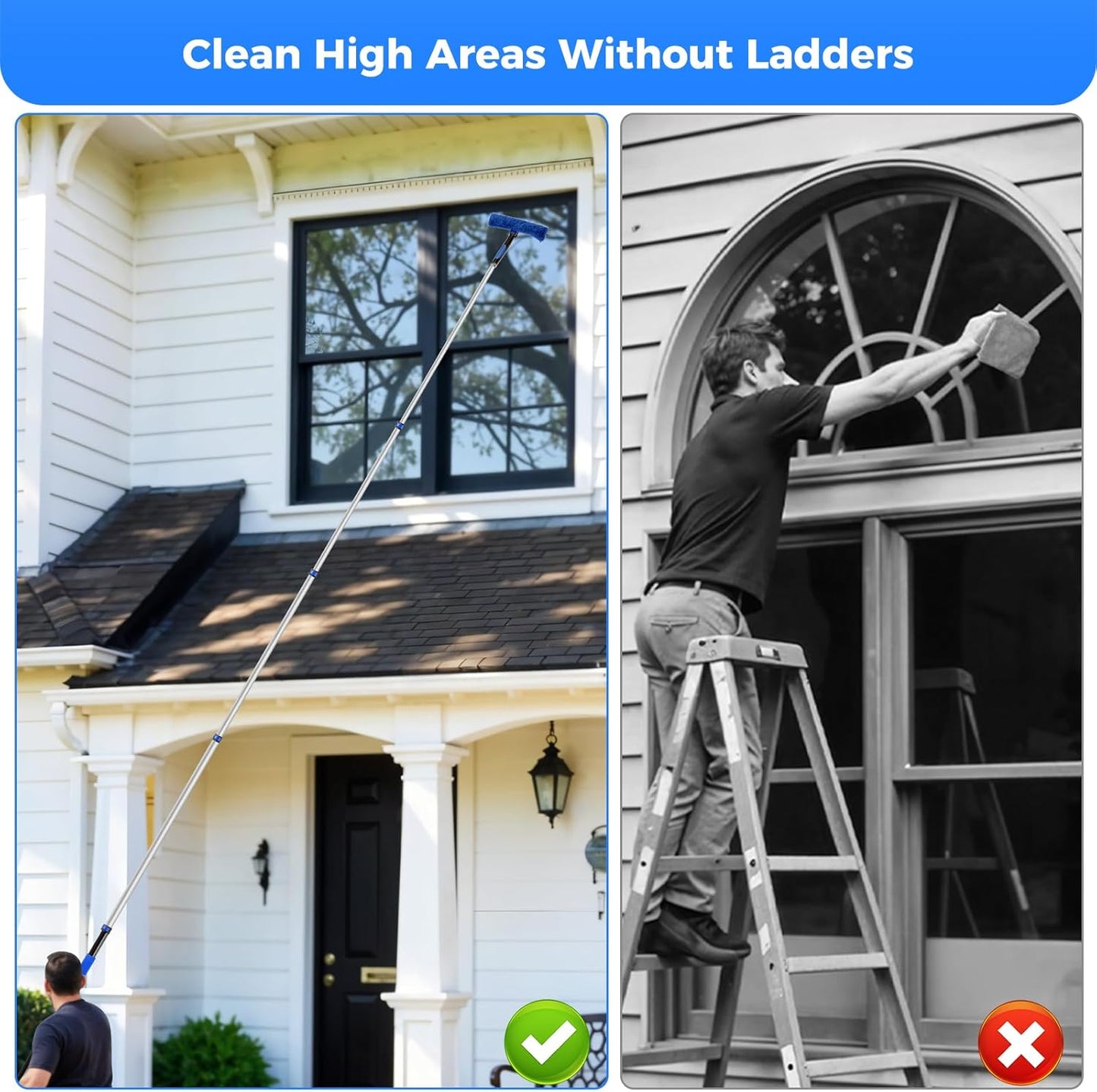 wlich 26ft High Reach Duster Kit, Aluminum 5-20ft Fan & Window Cleaner Set, Versatile Dusting Set with 5 Replaceable Heads for Cleaning Fans, Windows, and Hard-to-Reach Areas Outdoors Without Ladder