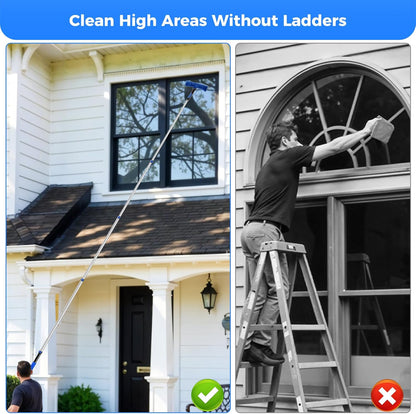 wlich 26ft High Reach Duster Kit, Aluminum 5-20ft Fan & Window Cleaner Set, Versatile Dusting Set with 5 Replaceable Heads for Cleaning Fans, Windows, and Hard-to-Reach Areas Outdoors Without Ladder