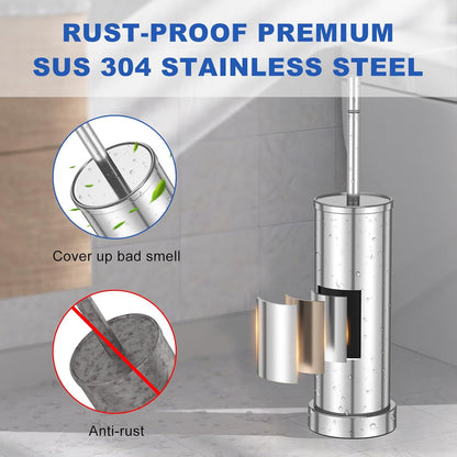 Toilet Brush and Holder Set: 304 Stainless Steel Heavy Duty Toilet Bowl Brush and Holder with Removable Inner Bowl and Splash Protection, Modern Long Handle Bathroom Cleaning Tool