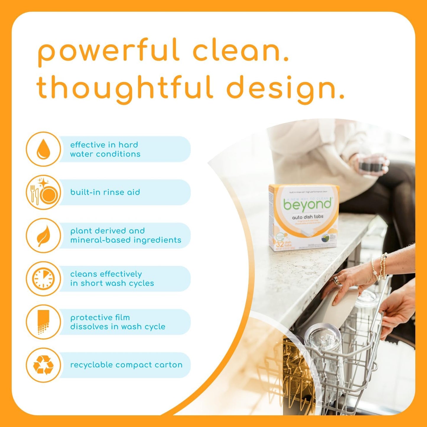 Beyond Auto Dishwasher Tablets [32 tablets] - Fragrance & Dye Free - Certified Biobased. Powerful. Plant-Based Ingredients