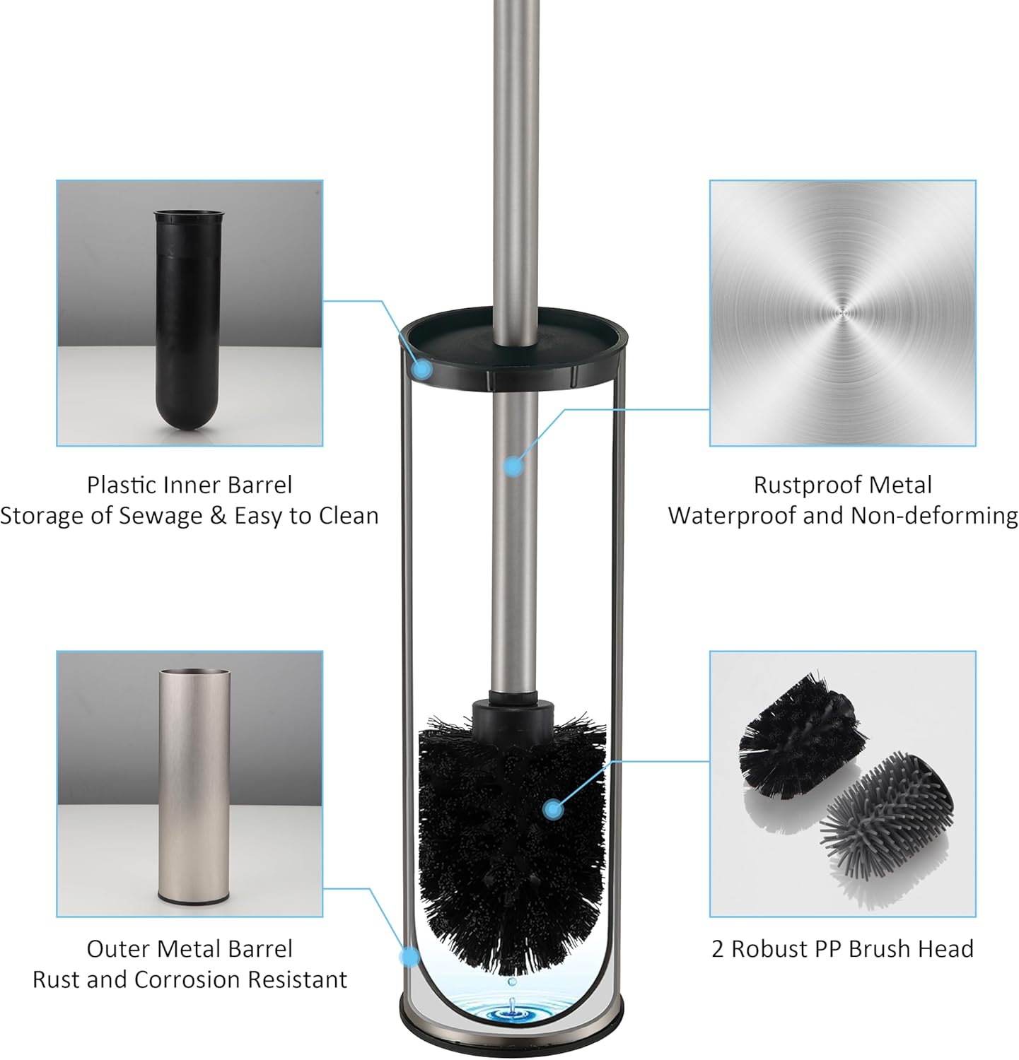Toilet Brush and Holder Set Premium Material Toilet Bowl Cleaner Free Standing Toilet Bowl Brush and Holder