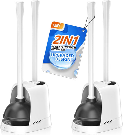 LOVLOY Toilet Plunger and Brush,2 Pack Bowl Brush and Heavy Duty Toilet Plunger Set with Ventilated Holder, 2-in-1 Toilet Brush and Plunger Combo for 5.3-inch Toilet Drain Bathroom Cleaning