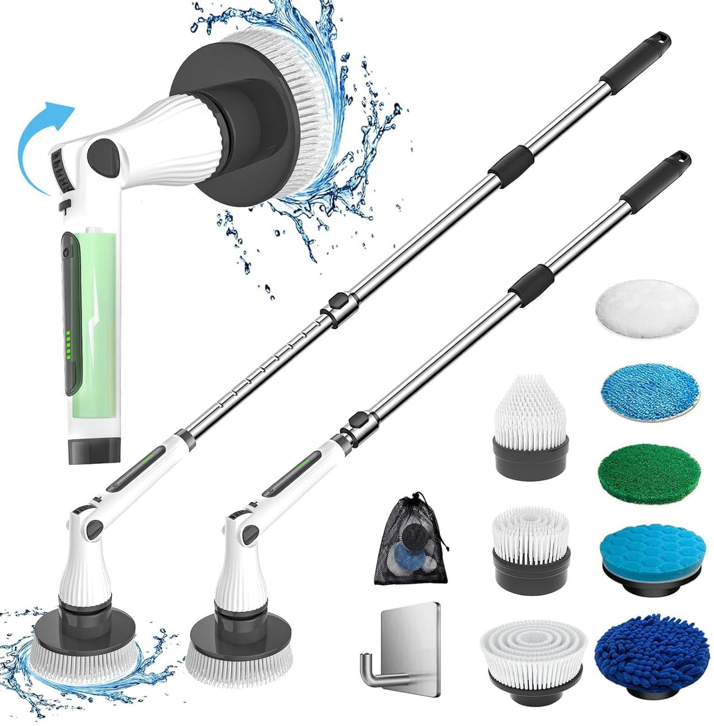 MGLSDeet Electric Spin Scrubber Scrub Brush, Rechargeable Cleaning Brush with 8 in 1 Replaceable Brush Heads, Cordless Power Spin Scrubber 90Mins for Bathroom Shower Bathtub Glass Car