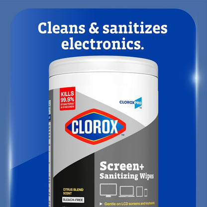 CloroxPro Clorox Screen+ Sanitizing Wipes, Bleach Free Cleaning Wipes, Citrus Blend Scent, 75 Count