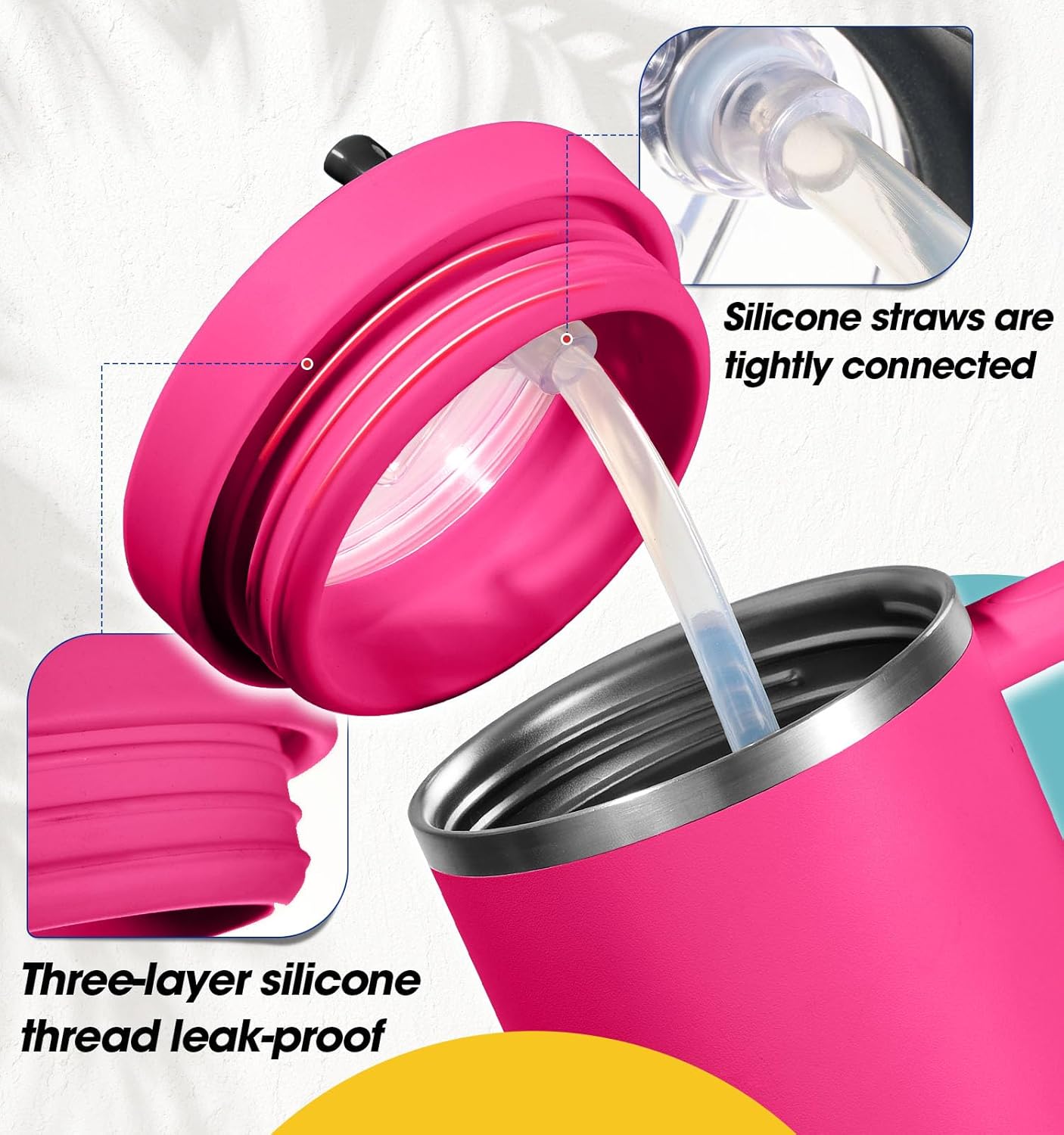 40 Oz Tumbler Flip Straw Lid Compatible with Stanley Quencher Cup, Anti Spill Replacement Cup Covers, Durable Silicone Leak Proof Lids with Cleaning Brush Set for Travel Storage