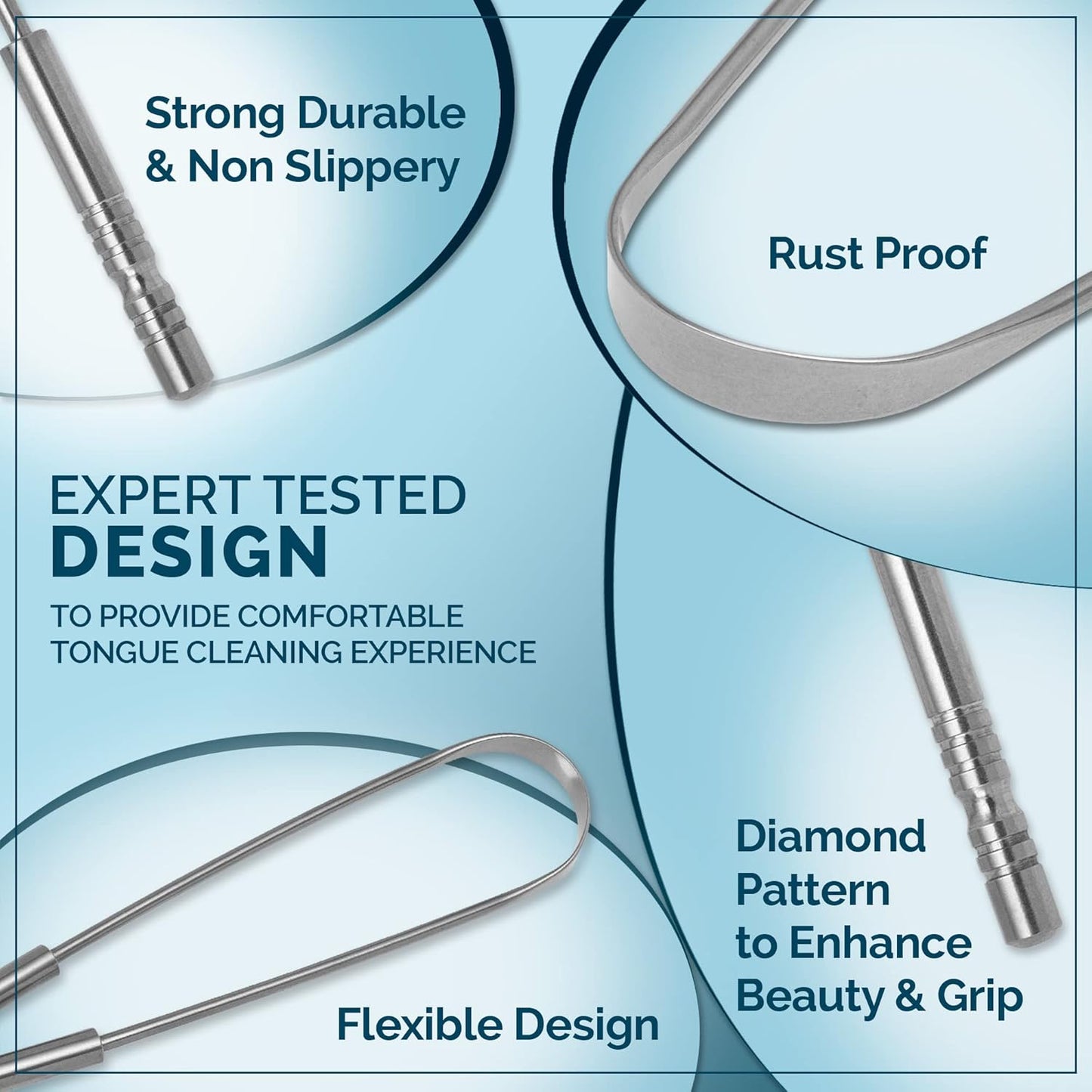 MasterMedi Tongue Scraper for Adults, 100% Stainless Steel Tongue Scrubber for Bad Breath, Easy to Use, Tongue Cleaner for Oral Care & Hygiene (SS Uni|Pack of 2)
