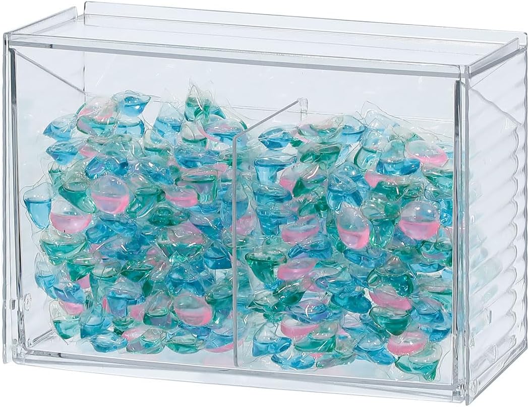Clear Dishwasher Detergent Dispenser Holder, Large Adhesive Under Sink Door Storage and Organizer for Kitchen and Bathroom, Plastic Laundry Pods Box