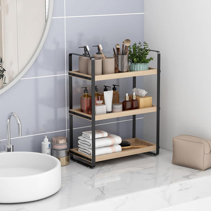 HNRLOY Bathroom Counter Organizer,Bathroom Countertop Organizer,Counter Shelf,Countertop Storage,Organization and Storage,Makeup Shelf,Sink Caddy(Brown 3 Tier)