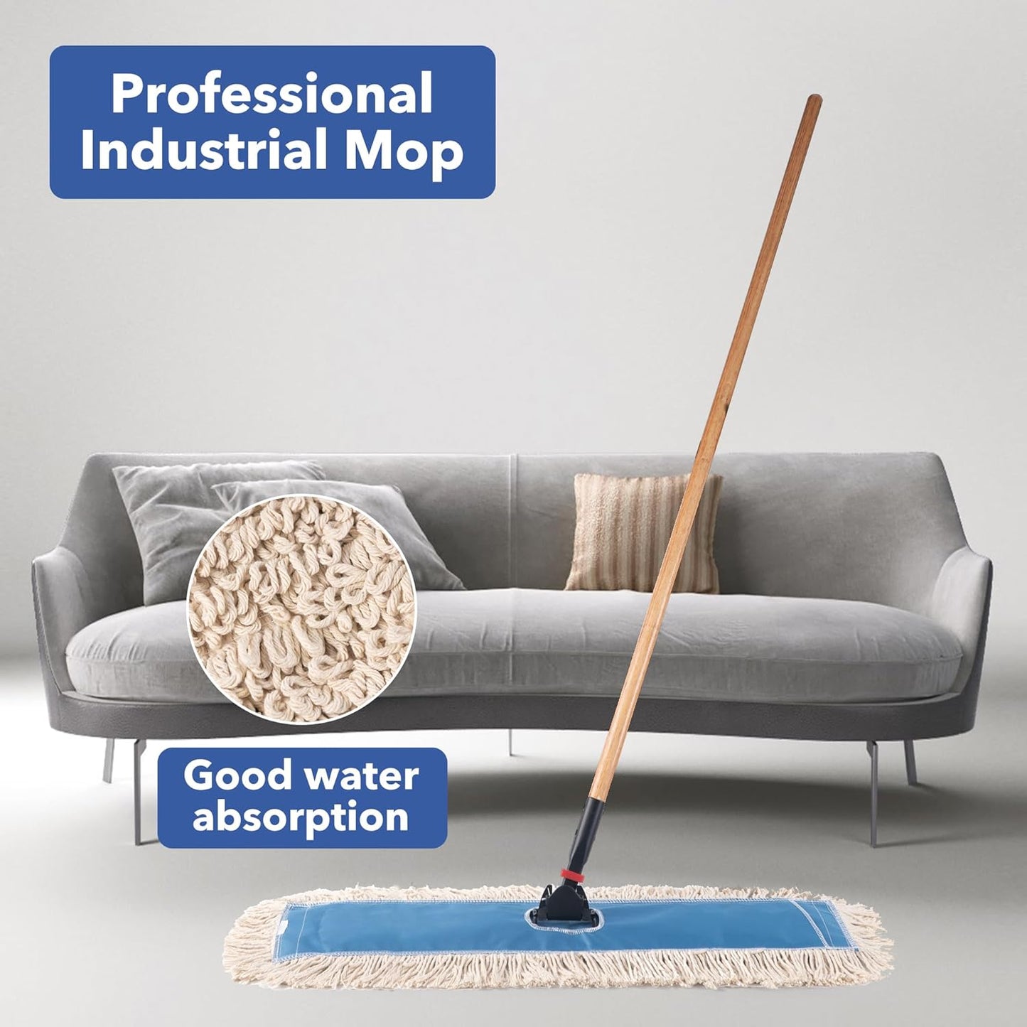 Matthew Cleaning 24'' Industrial Strength Cotton Dust Mop Refill Washable Replacement Heads for Residential & Commercial Use Fit Standard Dust Mop Frames, Hardwood, Laminate, Concrete Floors 3 Pack