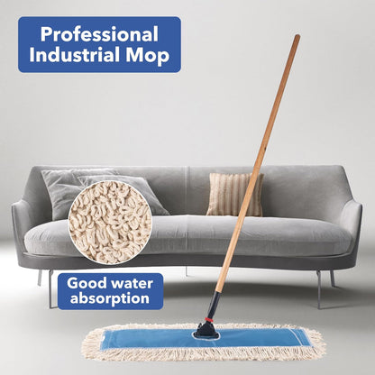 Matthew Cleaning 24'' Industrial Strength Cotton Dust Mop Refill Washable Replacement Heads for Residential & Commercial Use Fit Standard Dust Mop Frames, Hardwood, Laminate, Concrete Floors 3 Pack