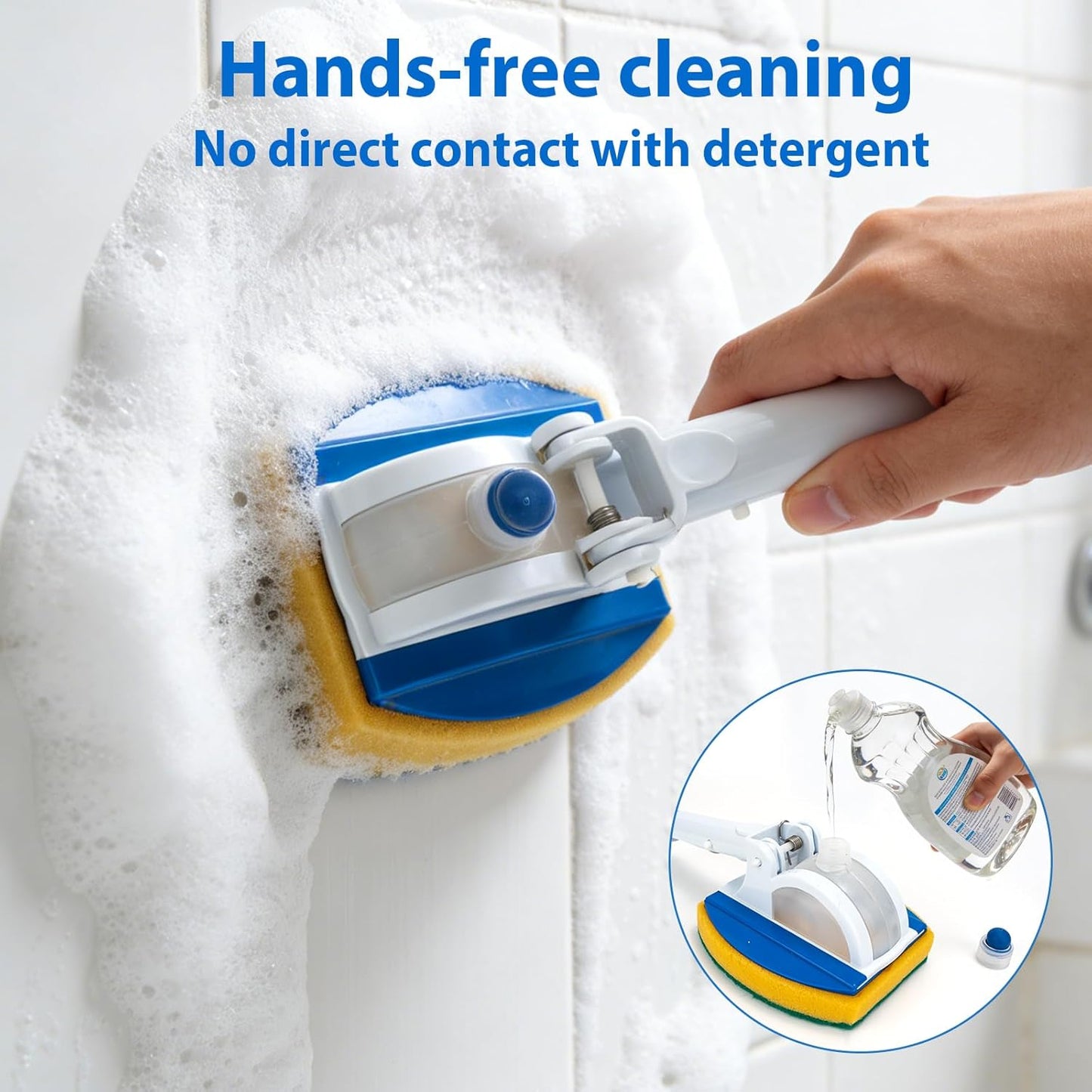 KGC Handheld Pool Scrub Brush with a Replacement Sponge, Pool Must Have Scouring Sponge Pad - Non-Scratch Cleaner for Pool Tile Grout, Vinyl Liners, Spas, Hot Tubs, Kitchen & Bathroom Tub Shower
