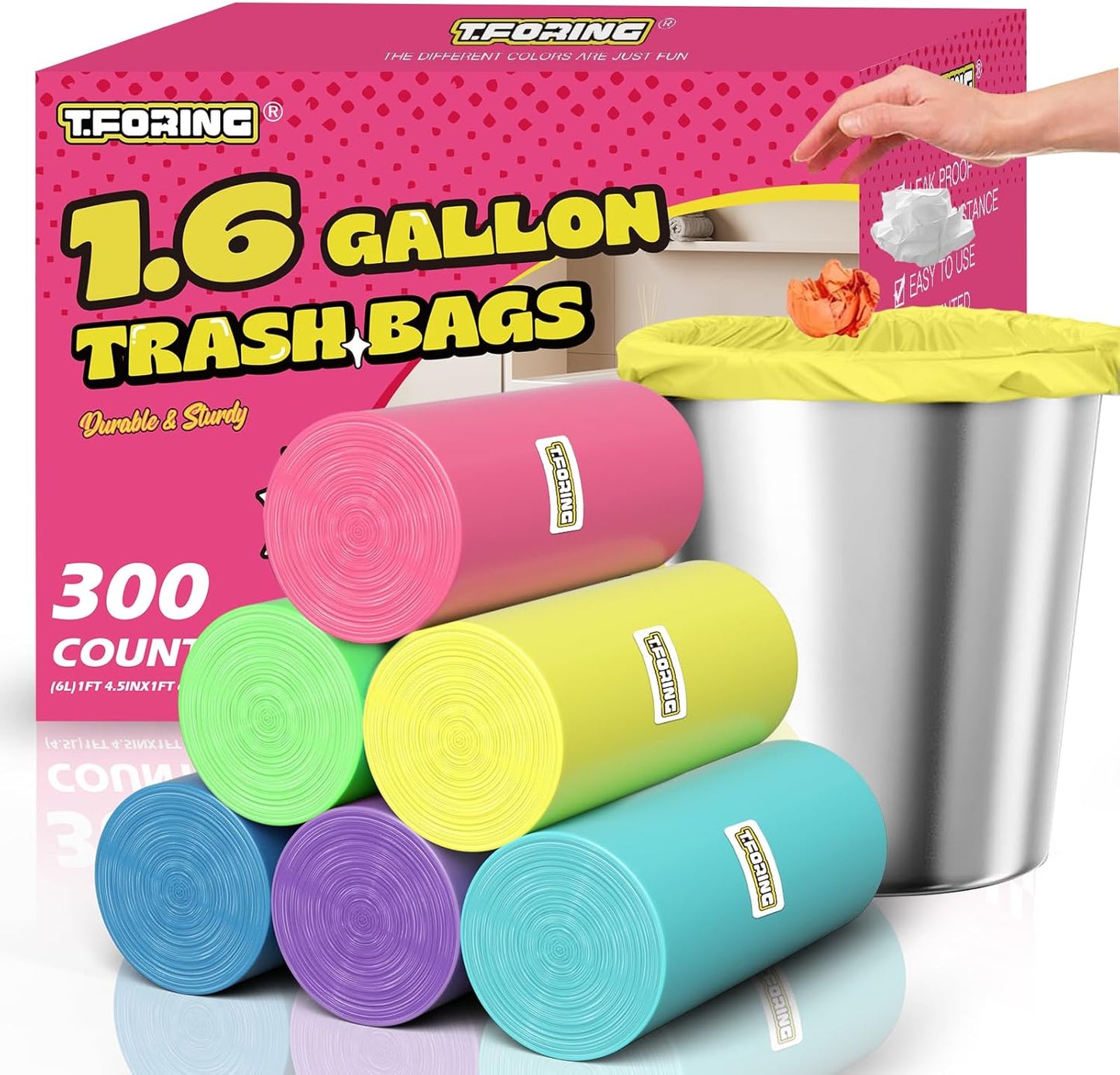 150 Count 4 Gallon Small Trash Bags - Colored Bathroom Garbage Bags Unscented Leak-proof, 15 Liter Plastic Wastebasket Can Liners for Office Bedroom Toilet and Car