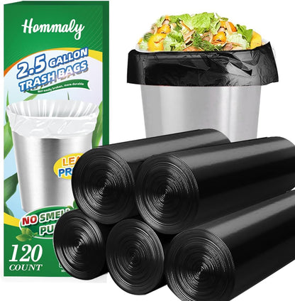 Hommaly 2 Gallon (1.8-2 Gal)120 pcs Small Clear Trash Bags, Strong 1.8 Gallon Garbage Bags, Bathroom Trash Can Bin Liners Unscented, Mini Plastic Bags for Office, Waste Basket Liner,Fit 6,7,8 Liters