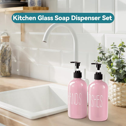 COHOSEGE Glass Soap Dispenser Set 2 Pack,Contains Hand and Dish Soap Dispenser.Premium 16 Oz Black Kitchen Soap Dispenser Set for Kitchen Sink and Farmhouse Decor