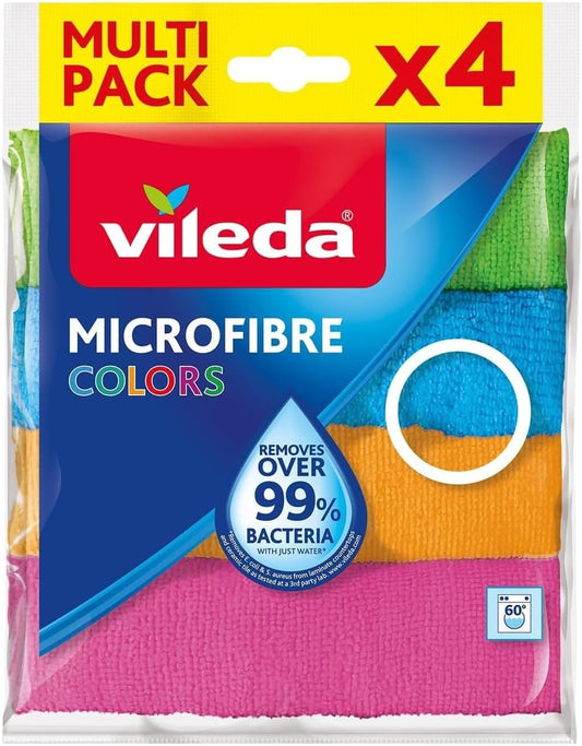 Vileda Microfibre Colors Pack of 4 Multi-Purpose Cleaning Cloths