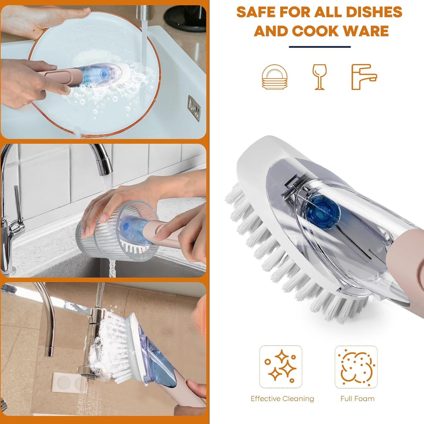Soap Dispensing Replacement Dish Brush Storage Set with 2 PCS Brush Refills & Holder - RIMAY Dispenser Scrub Cleaning Scrubber Kitchen Dishwashing Dish Wand Handle for Dishes/Pans/Pots/Sink(Black)