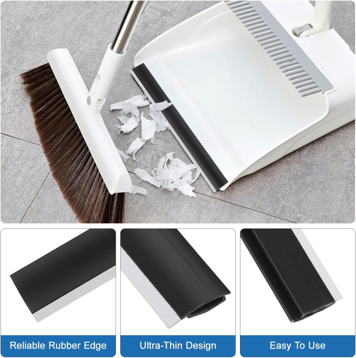 Angoily 4Pcs Dustpan Rubber Strip, 10.23" Dust Pan Lip Replacement, Silicone Edge Protectors, Black Refill Insert for Broom Sweeping Garbage Shovel
