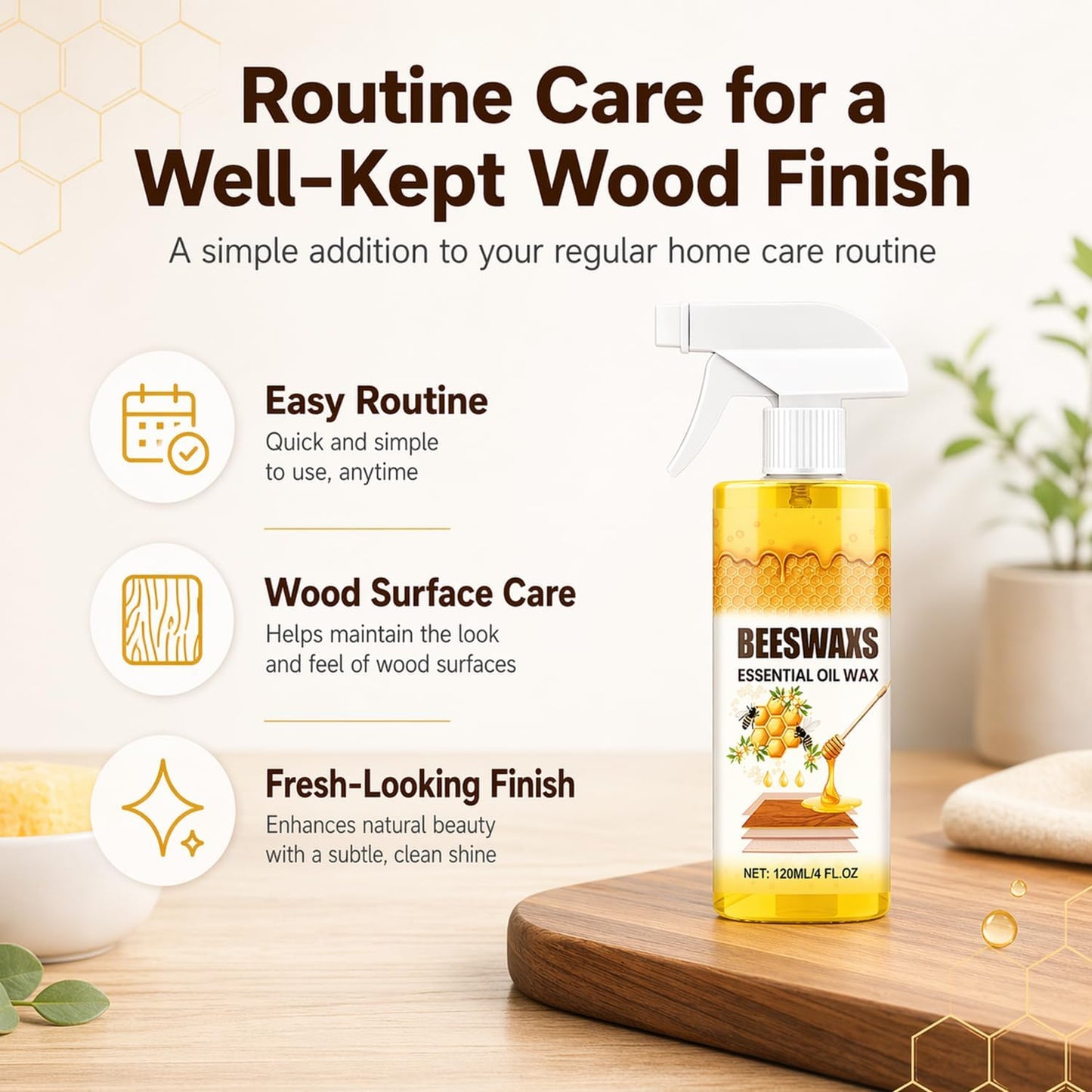 Beeswax Spray, Beeswax Spray Cleaner, Beeswax Furniture Polish, Natural Wood Care for Furniture, Floors, Tables & Cabinets (1pc)