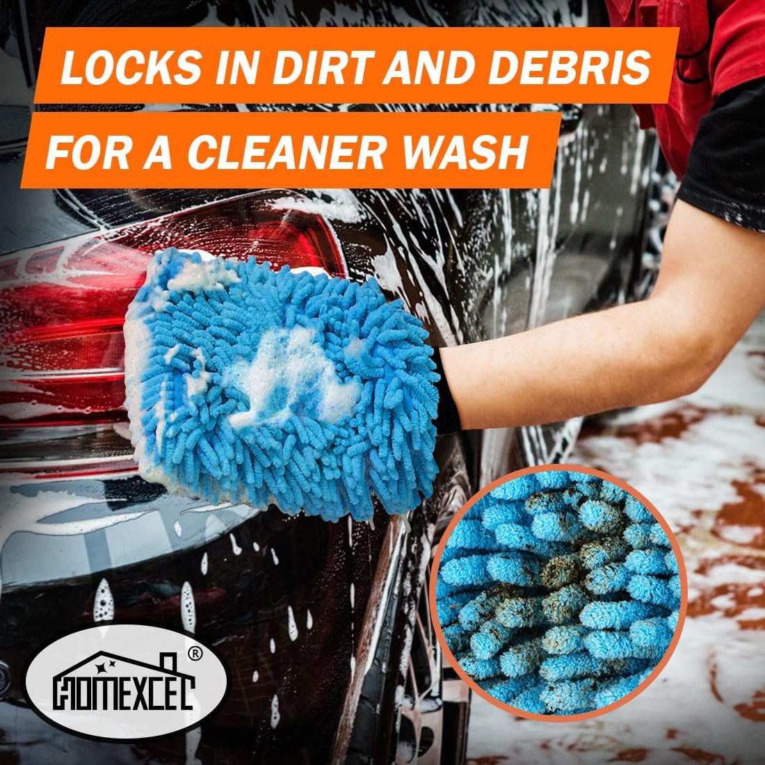 HOMEXCEL Car Wash Mitt, 2PK Chenille Microfiber Wash Mitt, Scratch-Free & Lint-Free, Rich Foam, Highly Absorbent, Double Sided, Perfect for Car Washing and Detailing, 10.2" x 6.7 ", Grey