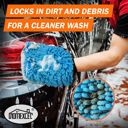 HOMEXCEL Car Wash Mitt, 2PK Chenille Microfiber Wash Mitt, Scratch-Free & Lint-Free, Rich Foam, Highly Absorbent, Double Sided, Perfect for Car Washing and Detailing, 10.2" x 6.7 ", Grey