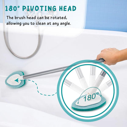 Shower Scrubber, Bathroom Tub and Tile Cleaner Brush with Long Handle, 47'' Bathtub Cleaning Tool with 6 Refill Pads
