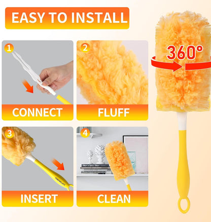 36 Pack Dusters Compatible with Swiffer Dusters for Cleaning, with 1 Handle, Multisurface 360° Dusters with 4X Microfibers, Disposable Heavy Duty Duster Refills, Helps Remove Allergens