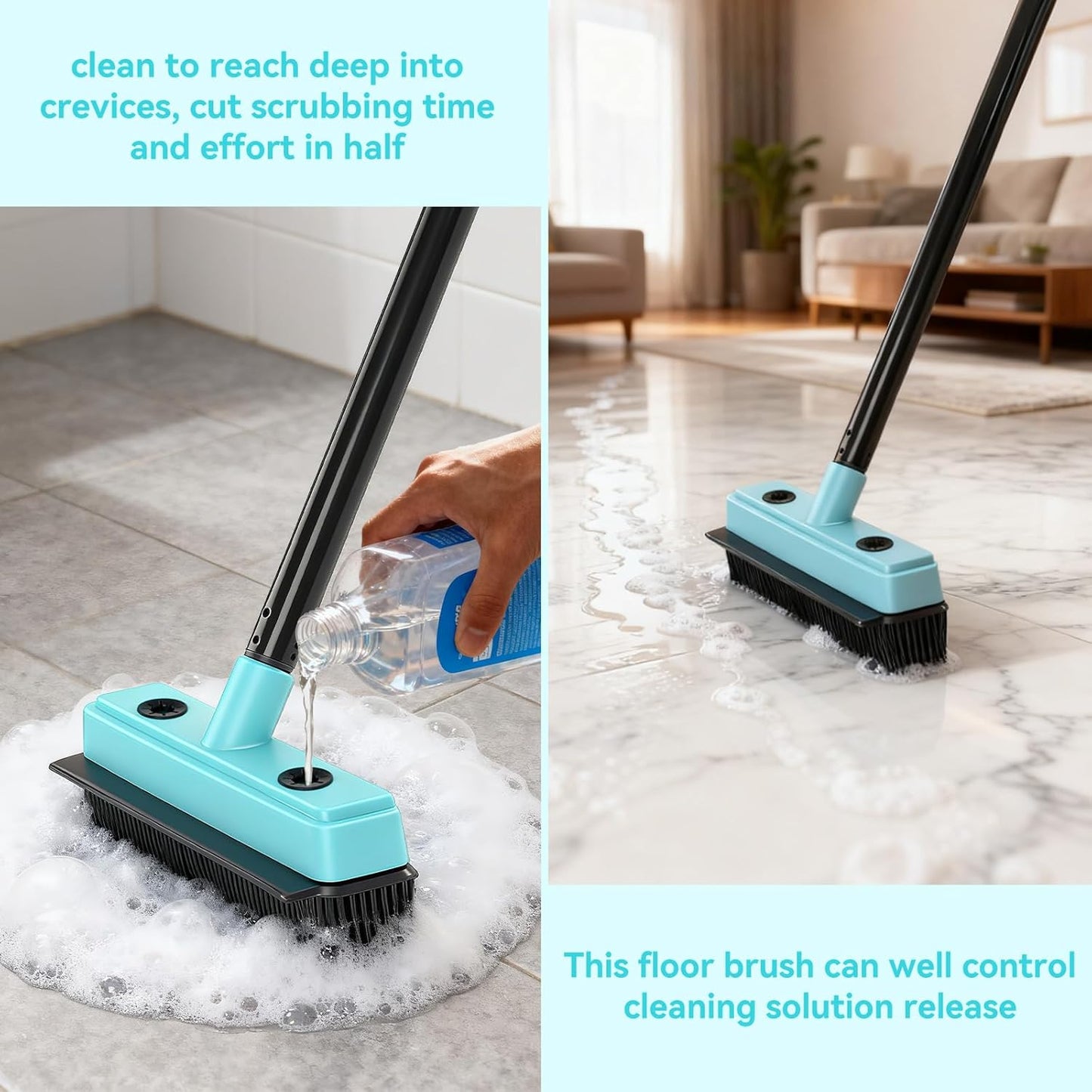 Michao Floor Squeegee with 180° Rotating Head,with Rubber Broom for Carpet Pet Hair Remover,air Broom,for pet Removal Fluff Carpet, Hardwood Floor, Cleans Glass, Fine Dust, Hair, Liquid (Black)
