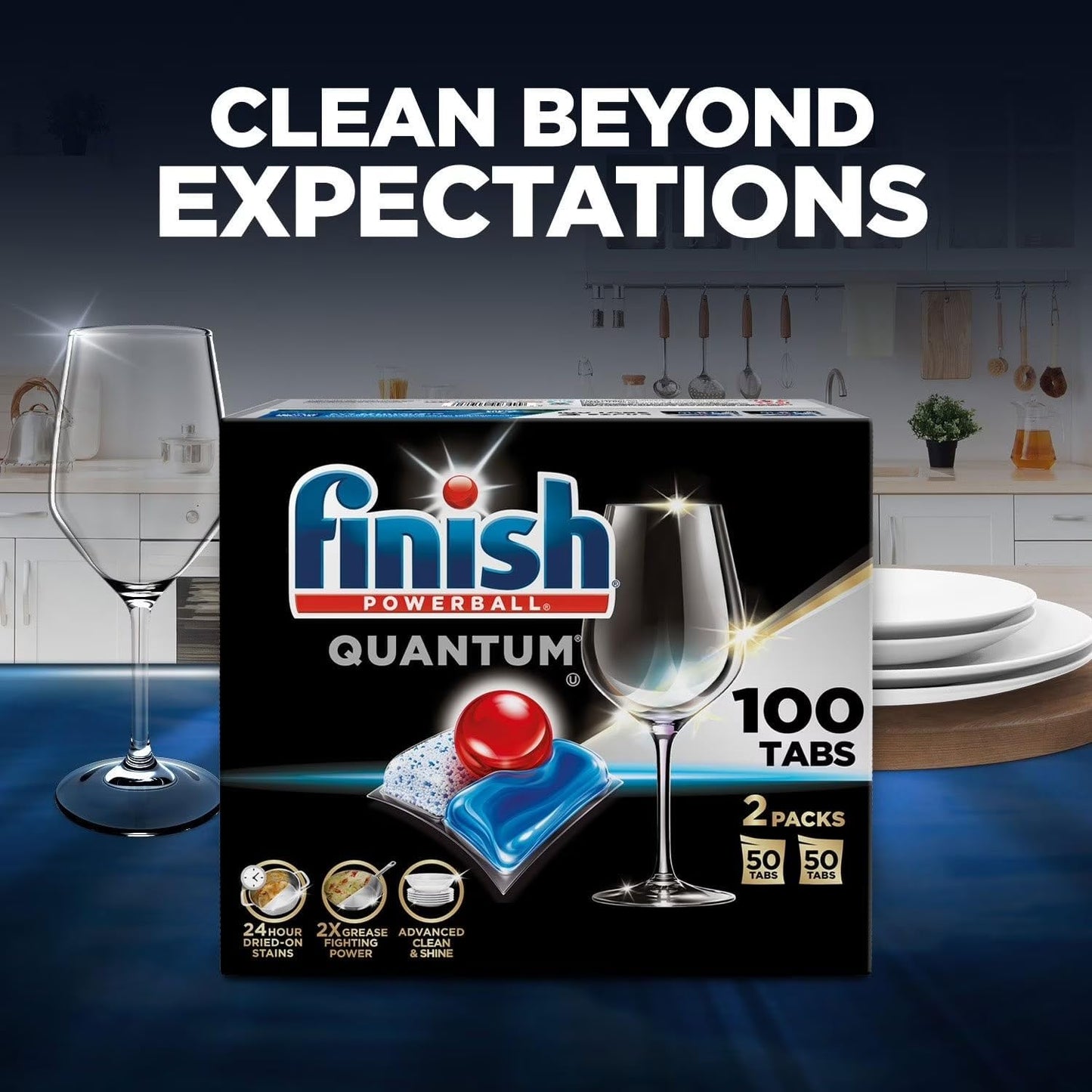 Finish - Quantum with Activblu Technology - 50ct - Dishwasher Detergent - Powerball - Ultimate Clean and Shine - Dishwashing Tablets - Dish Tabs-(Packaging May Vary)