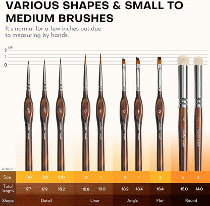Golden Maple Detail Paint Brushes Set 10pcs Miniature Brushes for Fine Detailing & Art Painting - Acrylic, Watercolor, Oil, Models