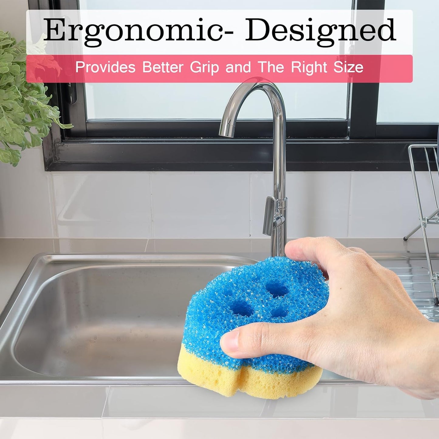 FillTouch 6 Pcs Dog Dual Sided Scrub Sponge Cleaning Sponges Cute Temperature Sensitive Dish Sponges for Washing Dishes Non Scratch Household Multi Use Sponges Scrubber for Kitchen, 3 Colors