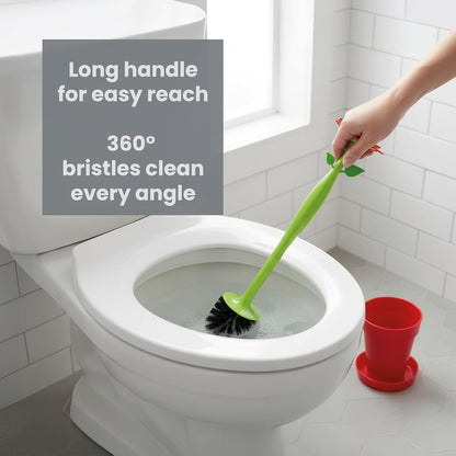 Vigar Flower Power Toilet Brush with Holder Set Toilet Brush with Daisy-shaped Handle, Flowerpot Base with Saucer Durable Bristles for Bathroom, White