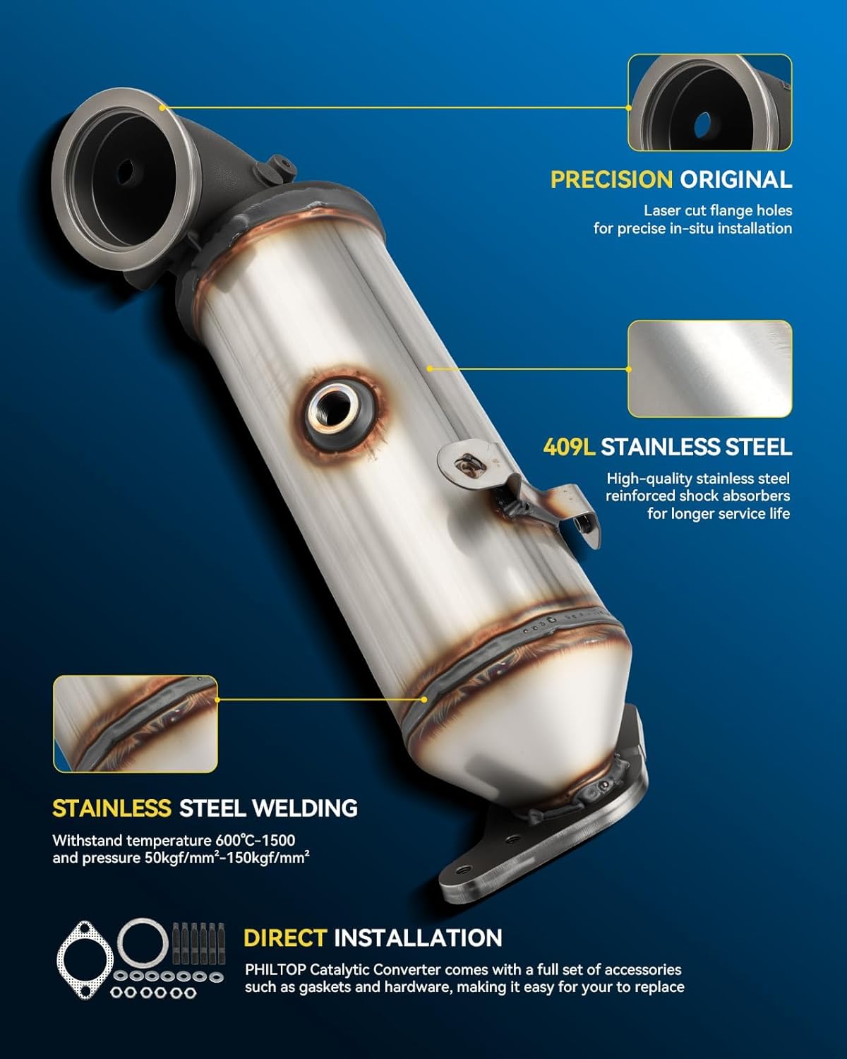 PHILTOP Left and Right Catalytic Converter Replacement For 2005-2010 300 2.7/3.5L V6 RWD, 2006-2010 Charger 2.7/3.5L V6 RWD, 2005-2008 Magnum 2.7/3.5L V6 RWD Replace 55434, 55433 (EPA Compliant) - Colors B