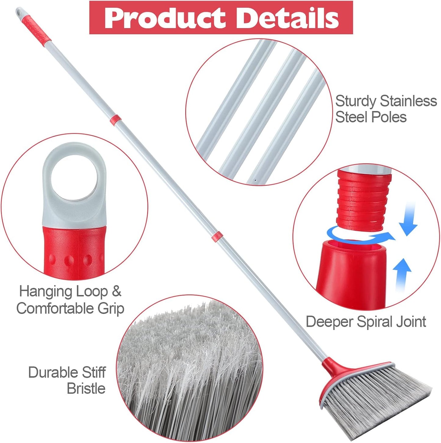 3 Pcs Broom and Dustpan Set 54 Inch Indoor Broom with Dust Pan Combo Set for Home Angle Broom and Dust Pan Kitchen Broom for Floor Cleaning