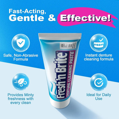 Fresh 'n Brite Denture Cleaner Paste, ADA Accepted Dual Action Formula for Fresh Breath & Gentle Care of Dentures, 1 Count