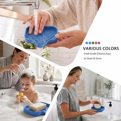 MicoYang Silicone Bathroom Soap Dishes with Drain Spout-Bathroom and Kitchen Sink Organizer,Sponge Holder,Dish Soap Tray,Perfect for Dispenser,Scrubber,Bottle,Cup on Sink or Counter-Black 4.9"×3.2"