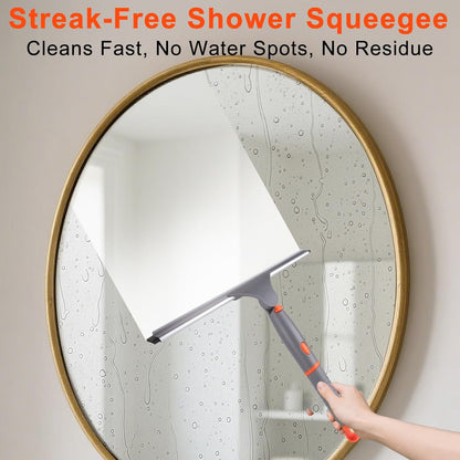 Swivel Shower Squeegee for Glass Doors, All-Purpose Anti-Slip Window Squeegee with 2 Blades, Window Cleaner Tool Bathroom Squeegee for Shower Doors, Tile Shower Walls，Mirrors,Car Windshields