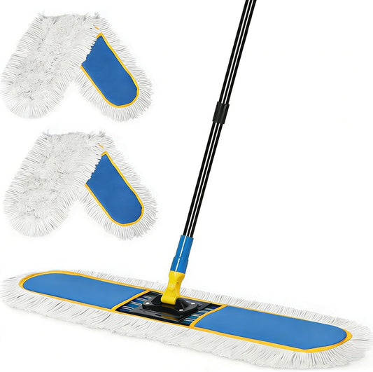 36" Commercial Dust Mop for Floor Cleaning with Replacement Mop Pads, Heavy Duty Industrial Large Floor Wet Dry Mop for Cleaning Office Garage Hardwood Warehouse Factory Mall