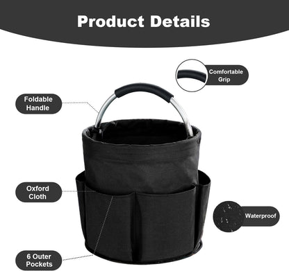17L Cleaning Caddy with Handle, Cleaning Supplies Organizer, Foldable Storage Basket, Cleaning Supply Caddy, Portable Multi Cleaning Bucket Bag for Home, Garden (Pink)