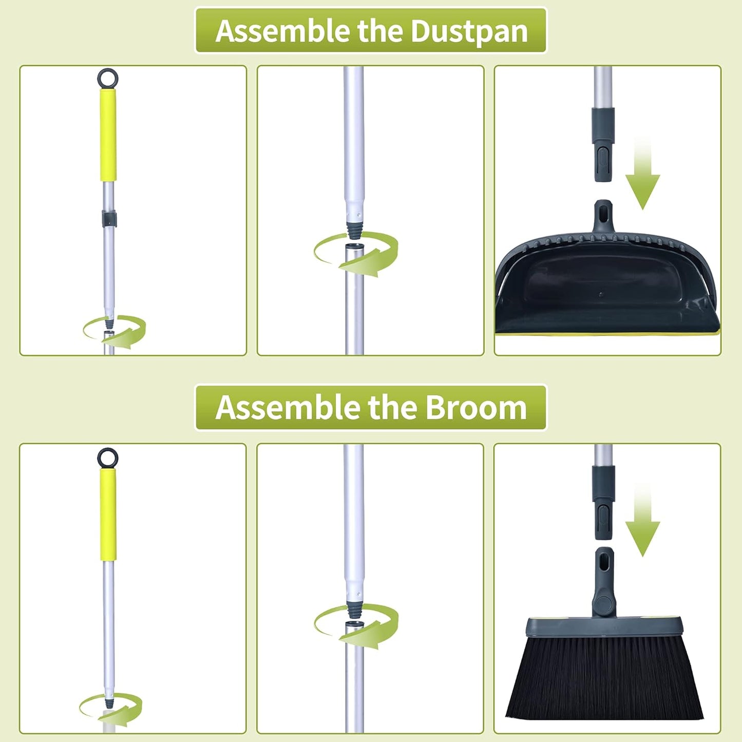 54" Long Handled Broom and Dustpan Set - Perfect Dust Pan and Brush Combo for Efficient Cleaning, Brown and White