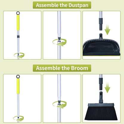 54" Long Handled Broom and Dustpan Set - Perfect Dust Pan and Brush Combo for Efficient Cleaning, Brown and White