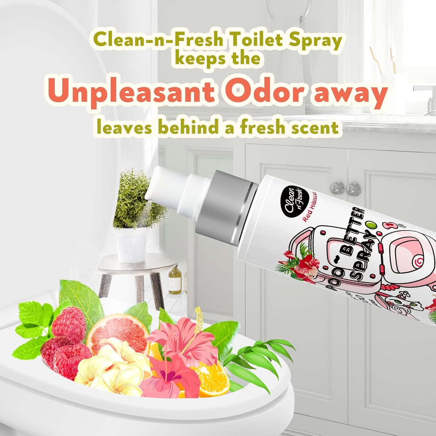 Clean-n-Fresh Toilet Spray, Wild Peony Scent, Bathroom Odor Eliminator & Air Freshener For Room, Trash Cans, Shoes, Fabrics, 3.4 Fl Oz(2 Pack)