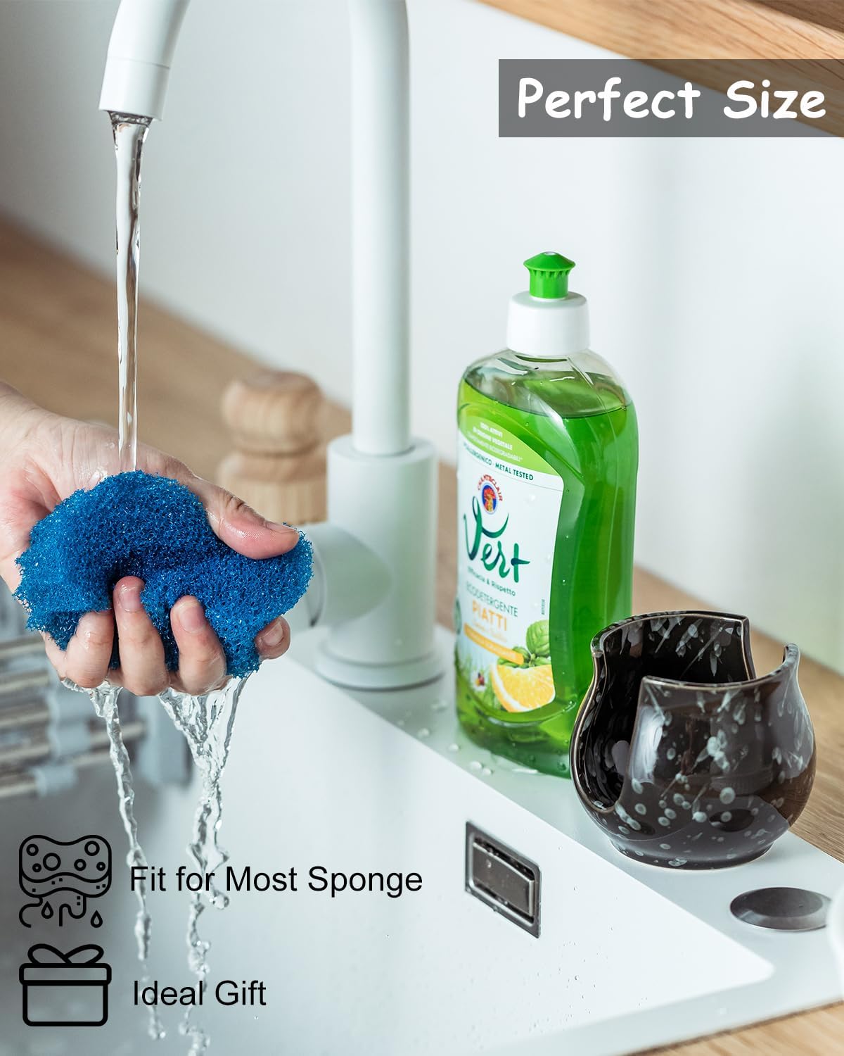 Zoeeker Sponge Holder for Kitchen Sink, Ceramic Dish Sponge Dish Rack Scrubby Caddy Kitchen Organizer Cute Sink Caddy Organizer, Farmhouse Decor, Speckled Glaze