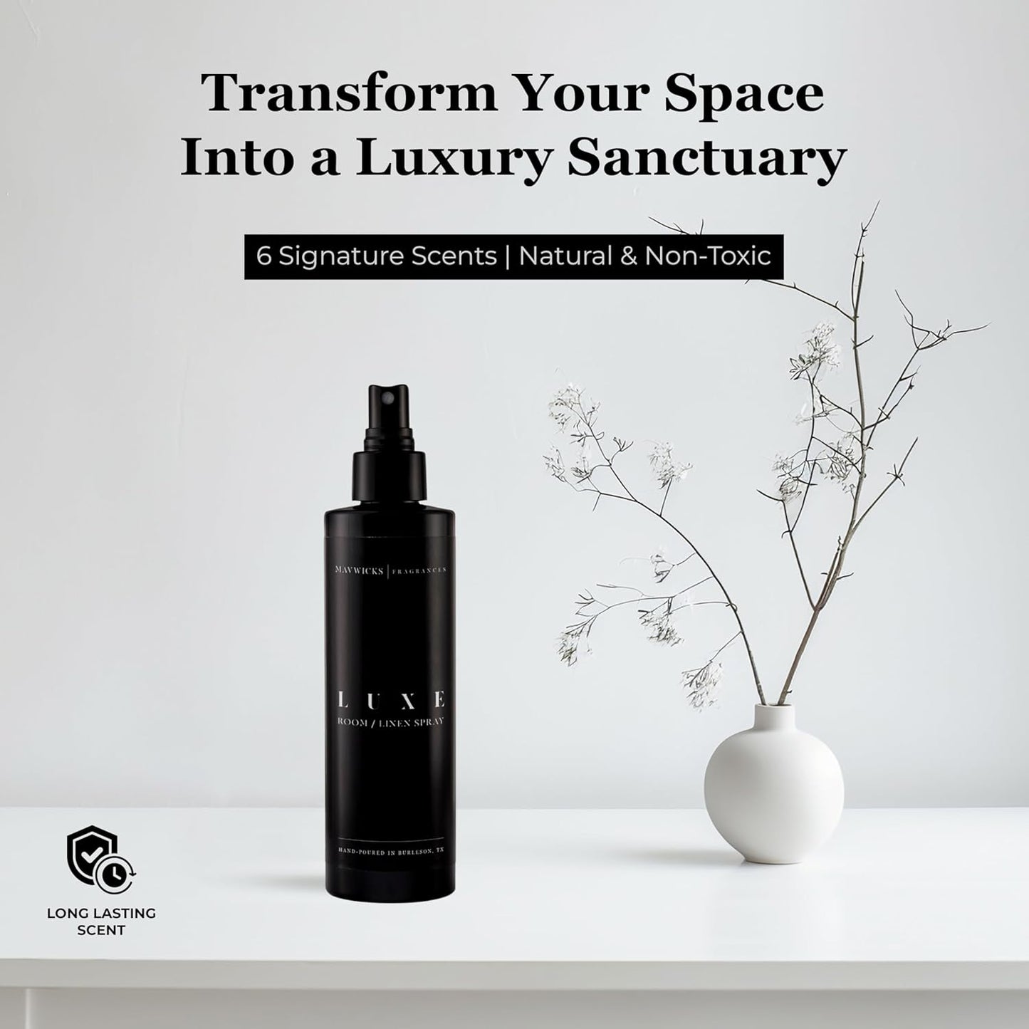 Mavwicks Fragrances - (Luxe) Linen & Room Spray (8oz) – Bedroom & Home Fragrance Mist, Long-Lasting Freshness To Brighten Up Your Space, Fabric & Air Freshener, Aromatherapy Scent Spray