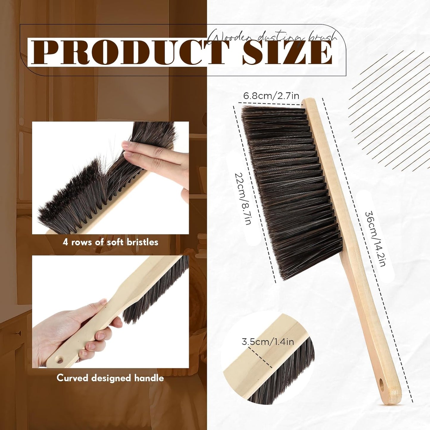 Tioncy 8 Pieces Wooden Dust Brush Bulk Hand Broom Bench Soft Bristle Cleaning Outdoor Furniture Brushes with Long Wood Handle for Cleaning Car Bed Sofa Fireplace Couch Clothes