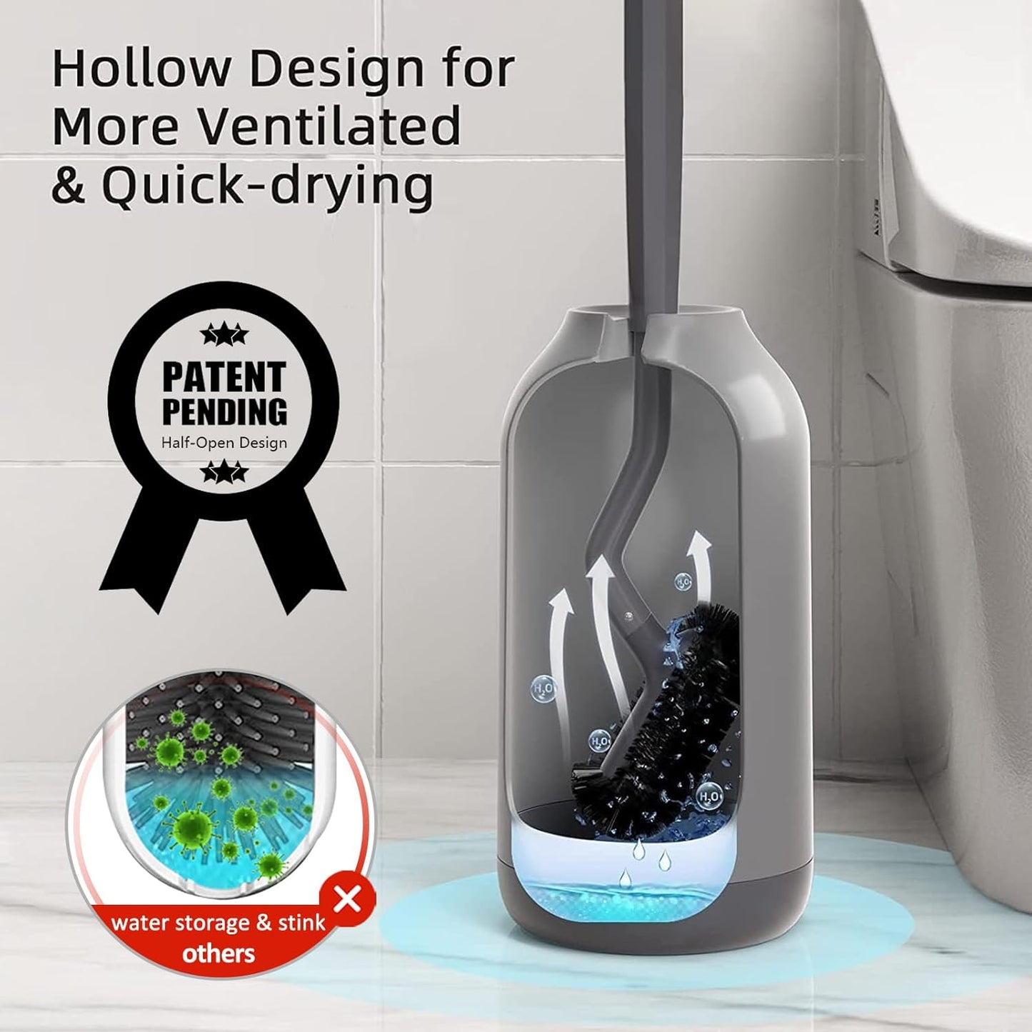 HAMITOR Toilet Bowl Brush Holder Set: Bathroom Deep Cleaning Toilet Cleaner Scrubber Under Rim with Curved Bristle for Dead Corner Clean - Hidden Rv Toilet Decorative Accessories with Caddy- White